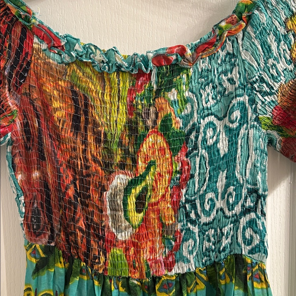 Colorful Patterned Off-Shoulder Dress - Picture 7 of 10